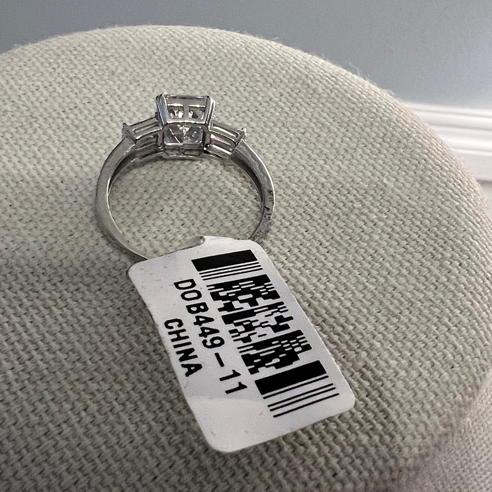 Radiant Clear CZ Three-Stone Sterling Ring in Silver - Picture 3 of 5